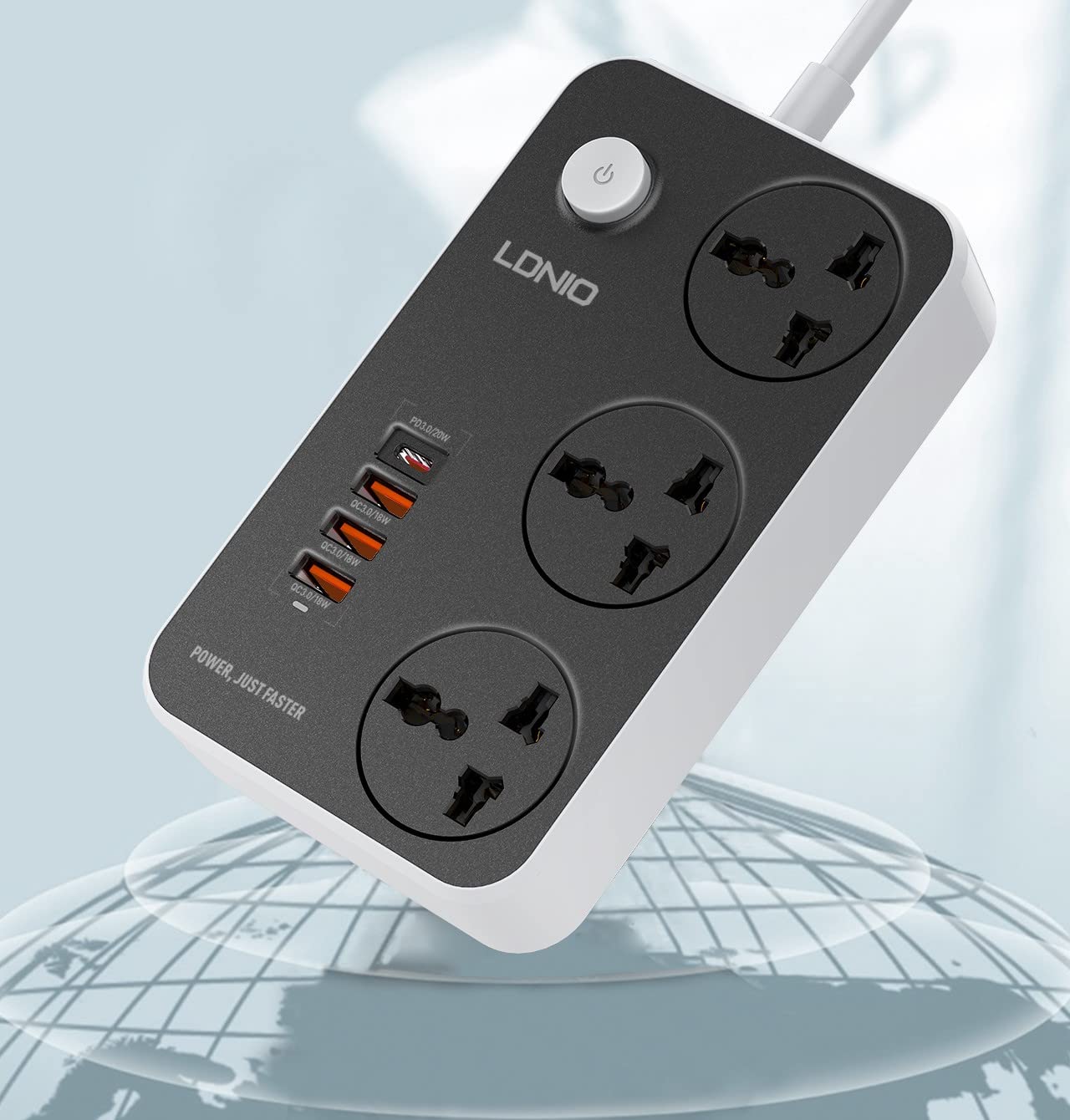 LDNIO SC3412 Power Strip Surge Protector with 3 Universal International Socket & Smart 3 USB Charging Ports 3.4A || 2 Metre Cord Length || 2500W 10A Rated Power || ABS Plastic Material