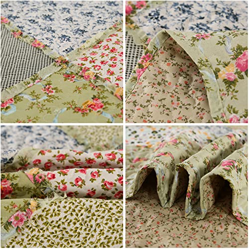 Quilt Set Queen Size Green Floral Patchwork Quilted Bedspread Coverlet Set 3-Piece Reversible Comforter Lightweight Stitched Quilt Bedding Set Bed Sheet Set Cover Blanket With 2 Pillow Shams #TOP6
