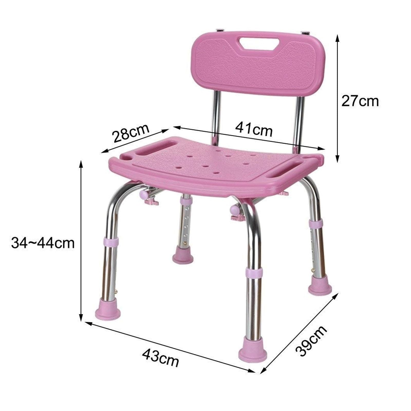 Silla de ducha antideslizante, asiento de bañera con respaldo, capaz de transportar 330 libras, altura ajustable, adecuada para sillas de ducha estilo banco para ancianos y discapacitados (rosa)