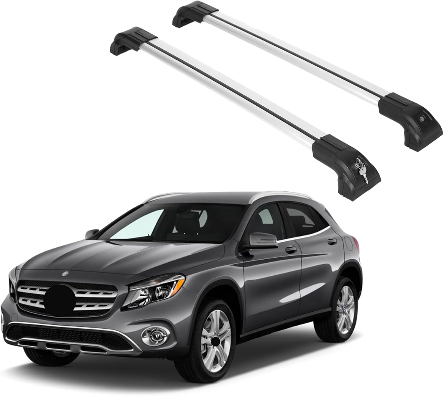 ERKUL Roof Rack Cross Bars for Mercedes Benz GLA 2021-2026 | Aluminum Crossbars with Anti Theft Lock for Rooftop | Compatible with Flush Rails - Silver