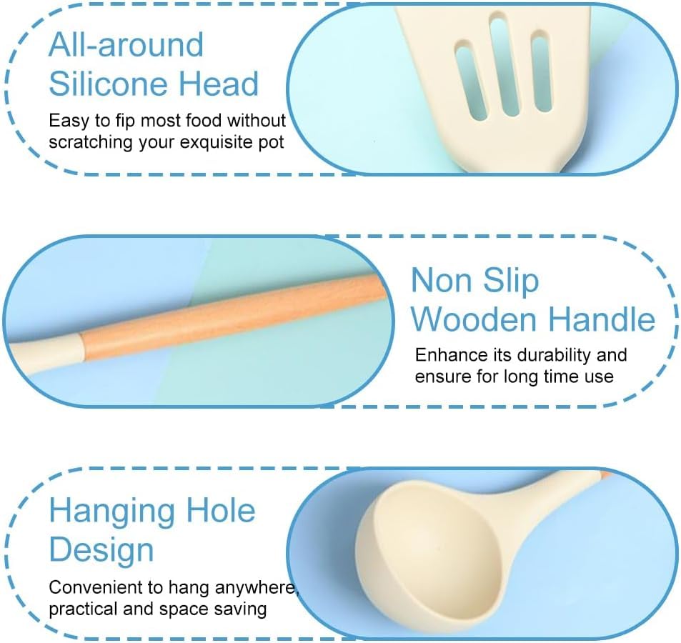 Image of Silicone Spatula Set of 3 - Wooden Handle Kitchen Tools (Red, White,Black,Blue, Green) - Heat Resistant, Non-Stick, Cooking & Mixing Spatulas for Non-Stick Pans (White)