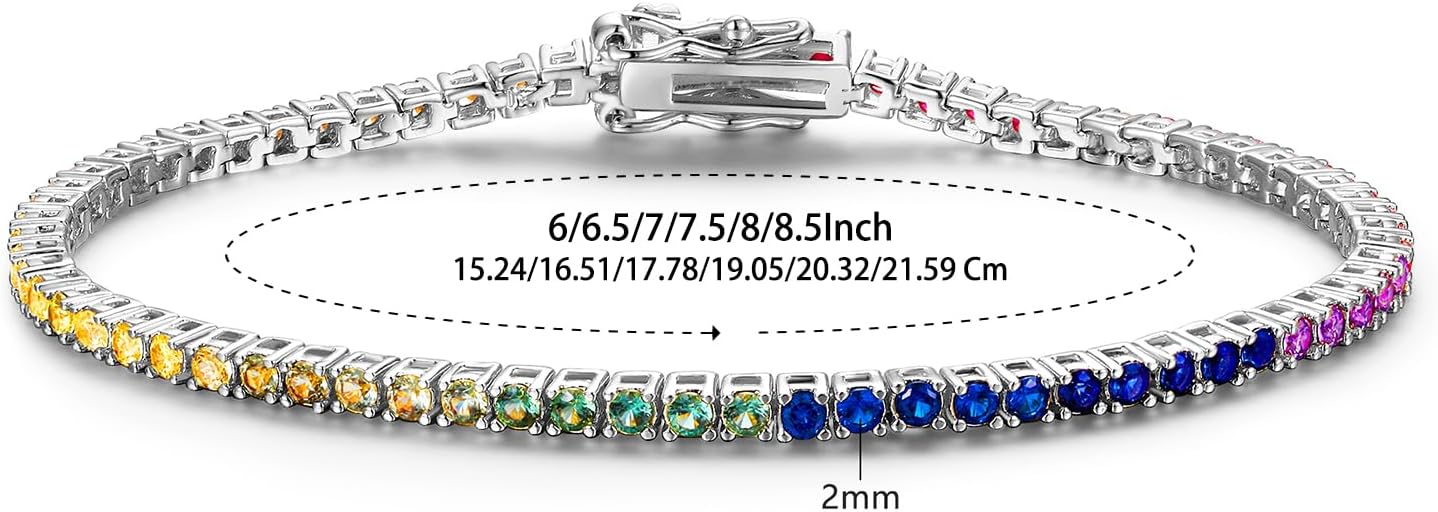Gemsme 18K White/Yellow Gold Plated Tennis Bracelets for Women Colorful Round/Square Cubic Zirconia Bracelet Multiple Colors Hypoallergenic Jewelry Gift Link 6.7 Inches - Image 2