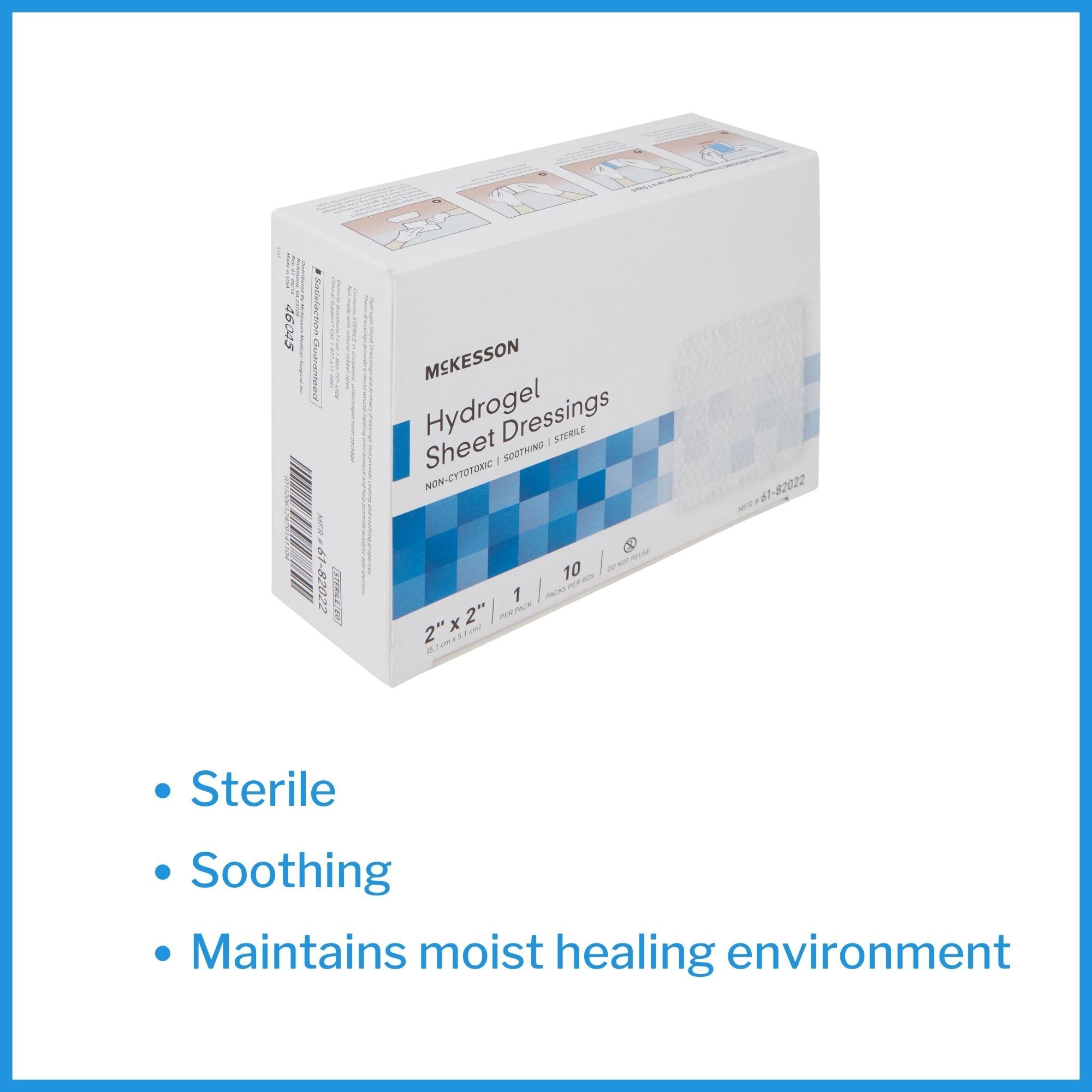 Amazon.com: McKesson Hydrogel Sheet Dressings, Sterile, Non-Cytotoxic, 2 in  x 2 in, 10 Count : Industrial & Scientific