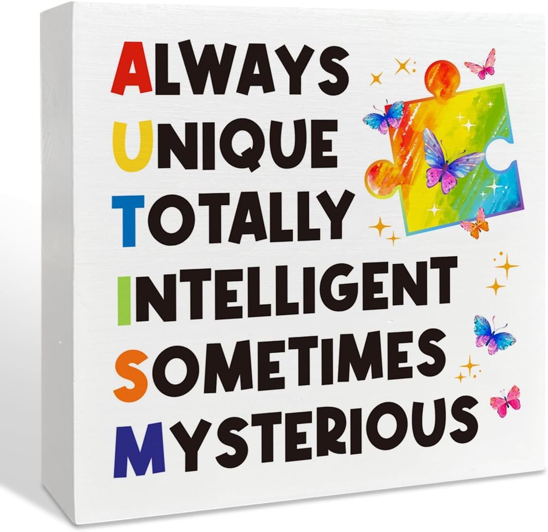 Autism Awareness Box Sign 5x5 Inch Inspirational Desk Decor