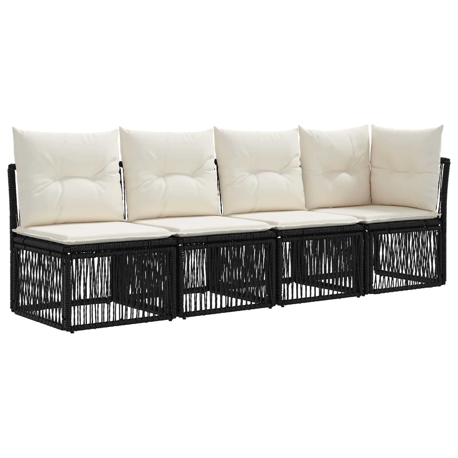 Set di 6 divani da giardino in polyrattan, colore nero | Gruppo lounge modulare con telaio in acciaio per terrazza e giardino con comodi cuscini.