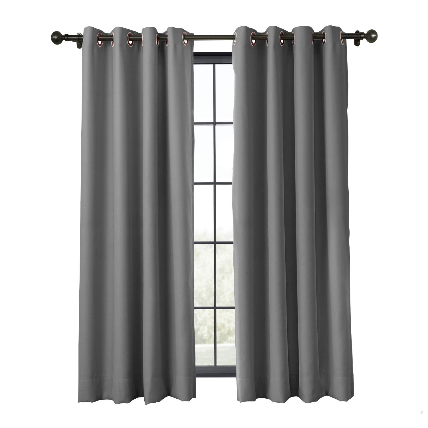 ChenYuNiu Flame Retardant Thermal Insulated Grey Blackout Curtain - 90W x 90L Inch Antique Bronze Grommet Eyelet Energy Efficient Window Treatment for Privacy & Light Blocking