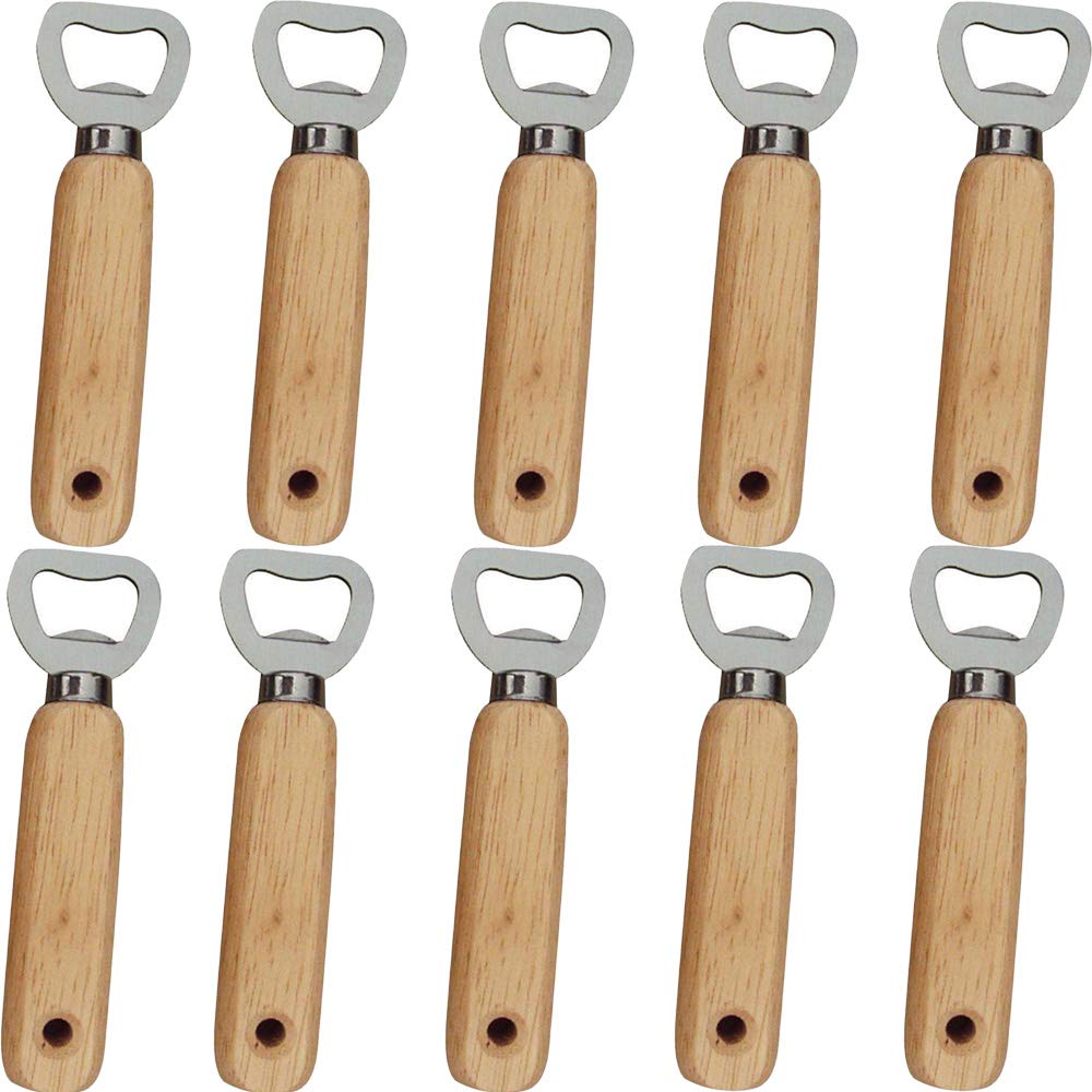 10 Apribottiglie In Legno E Acciaio Inox Per Barista - Manico Ergonomico 13,8 Cm - Ideale Per Regali
