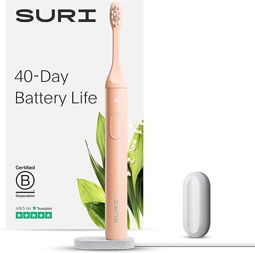 Electric Toothbrush - Sustainably Designed in California. Electric Toothbrushes Adults. Durable Slim Sonic Travel Tooth Brush. 40-Day Battery, Pink