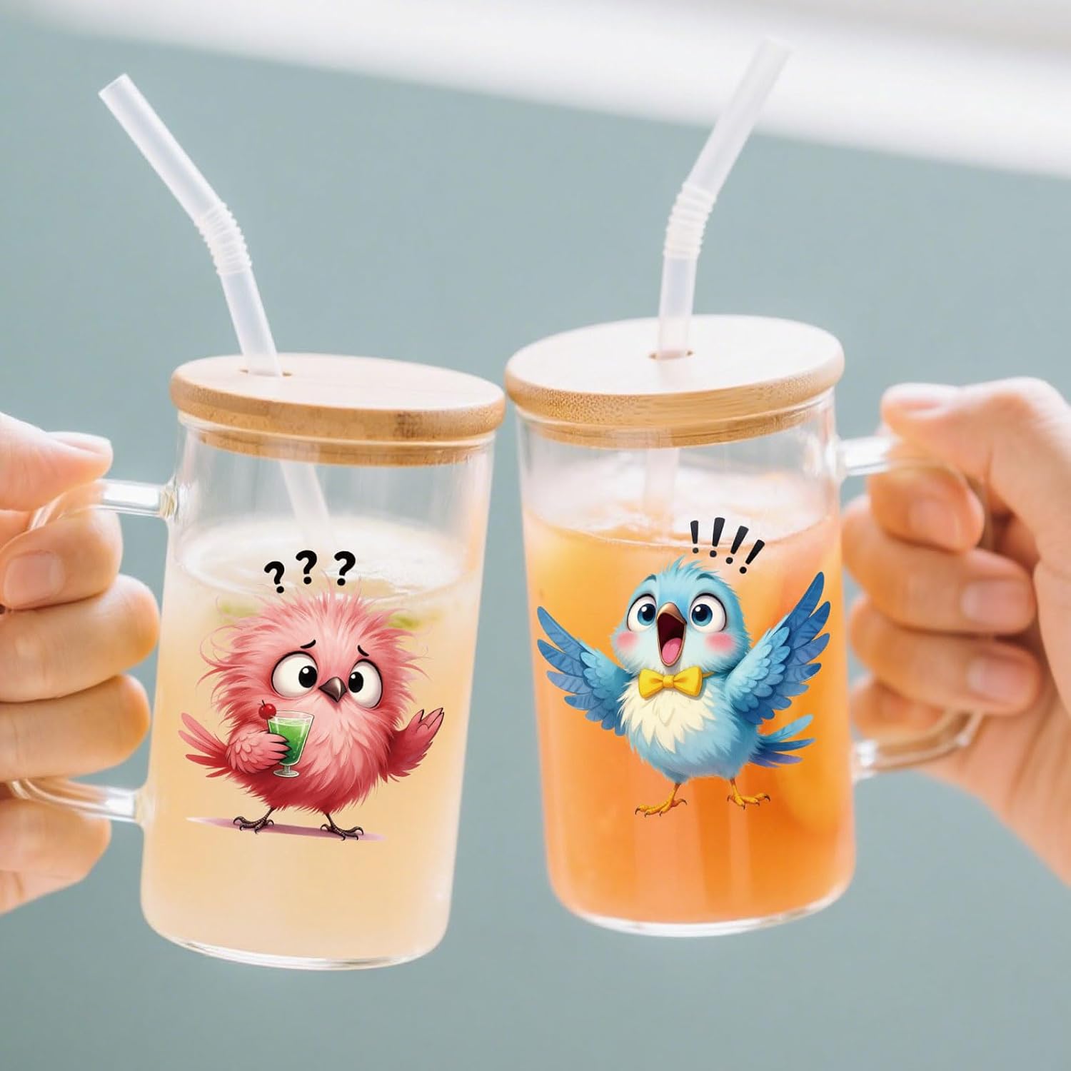 GLOBLELAND 56 Sheets Funny Cartoon Birds Rub on Transfer Stickers with Clear Storage Album 3.9x3.9 inch Colorful Spring Birds Rub on Transfer for Crafts Cup Vase Window Glass