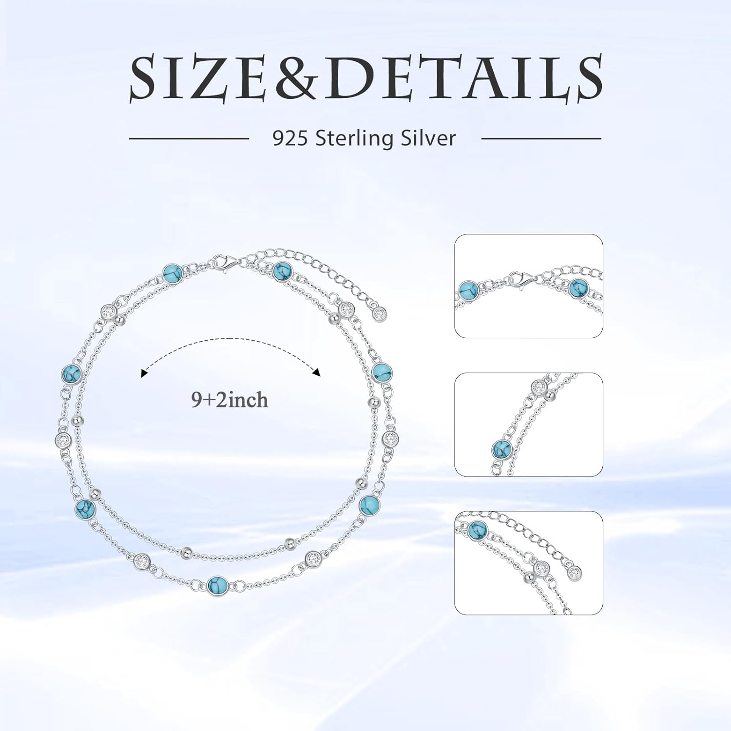 Anklets for Women 925 Sterling Silver Natural Stone Layered Anklet Beach Summer Fine Jewelry Valentines Day Birthday Gifts for Her Mom Wife - Image 6