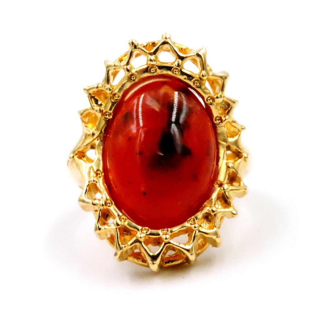 Anello in Argento Placcato Oro con Pietra Rossa Venata