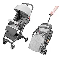 Carrinho de Bebê Dobrável Premium Bag até 15 Kg Resistente Montagem Fácil Ideal Para Viagens Bagageiros Avião Ônibus (Cinza)