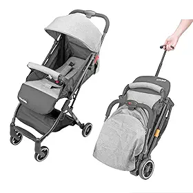 Carrinho de Bebê Dobrável Premium Bag até 15 Kg Resistente Montagem Fácil Ideal Para Viagens Bagageiros Avião Ônibus (Cinza)