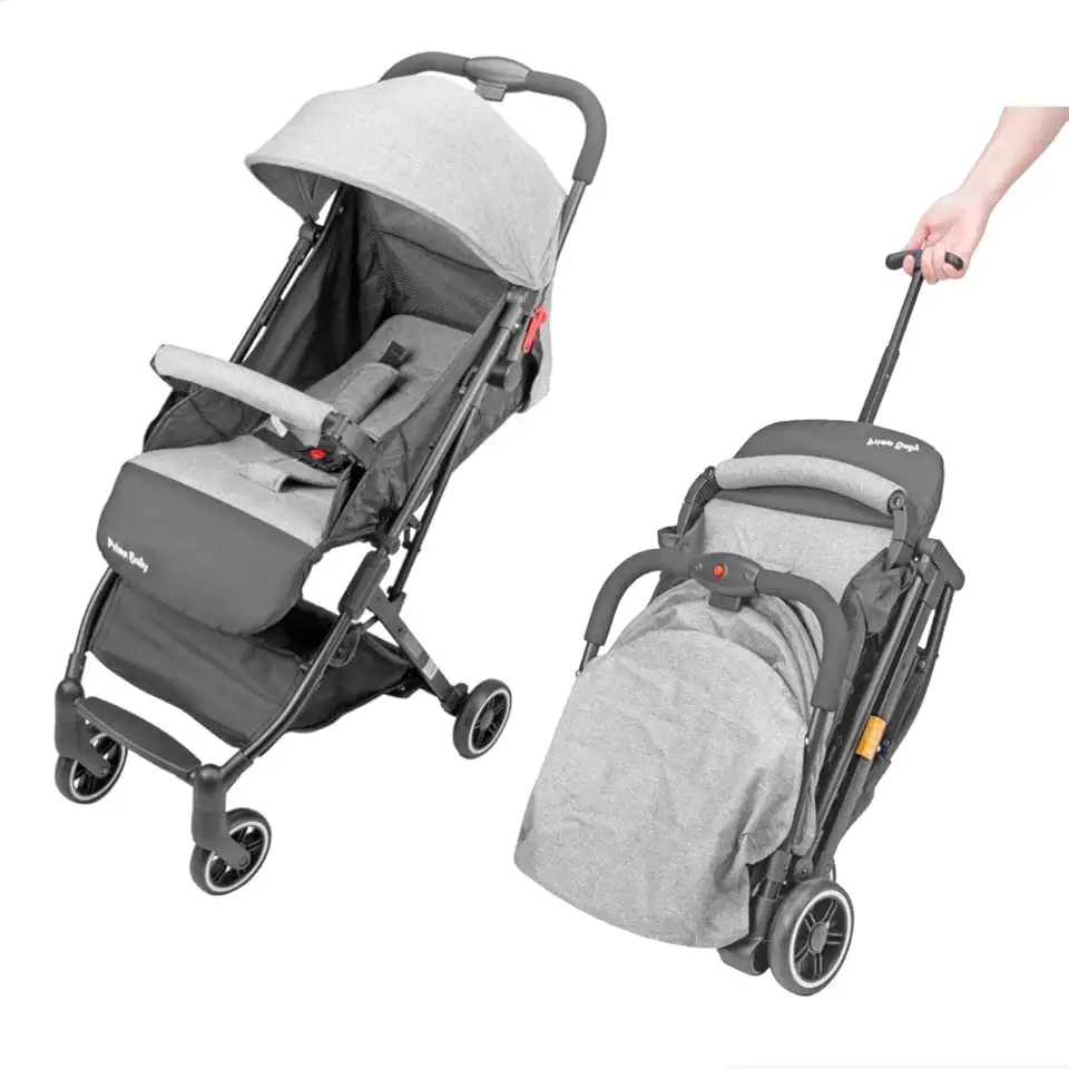 Carrinho de Bebê Dobrável Premium Bag até 15 Kg Resistente Montagem Fácil Ideal Para Viagens Bagageiros Avião Ônibus (Cinza)