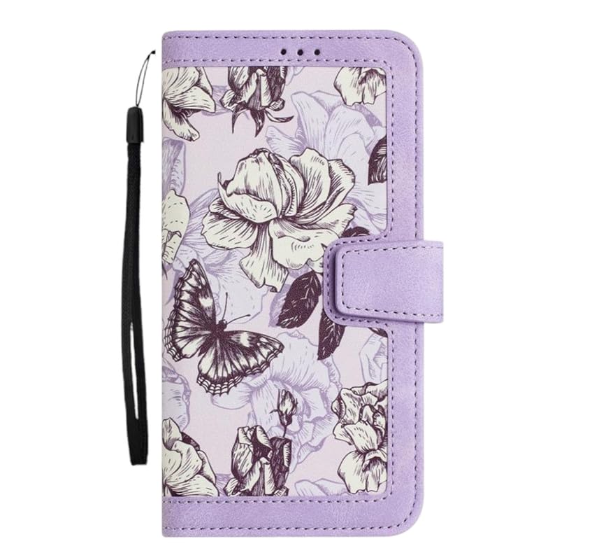 TROUNCE Flip Cover Card Holder Wallet Case | Magnetic Closure | Full Body Protection | Inner Back Cover (Vegan Leather- Floral Purple) for Samsung Galaxy A20