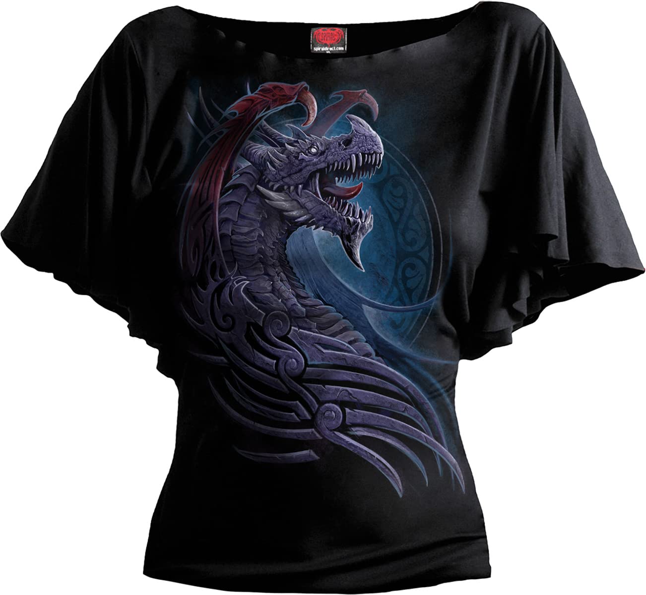 Spiral - Dragon Borne - Boat Neck Bat Sleeve Top Black - XXL