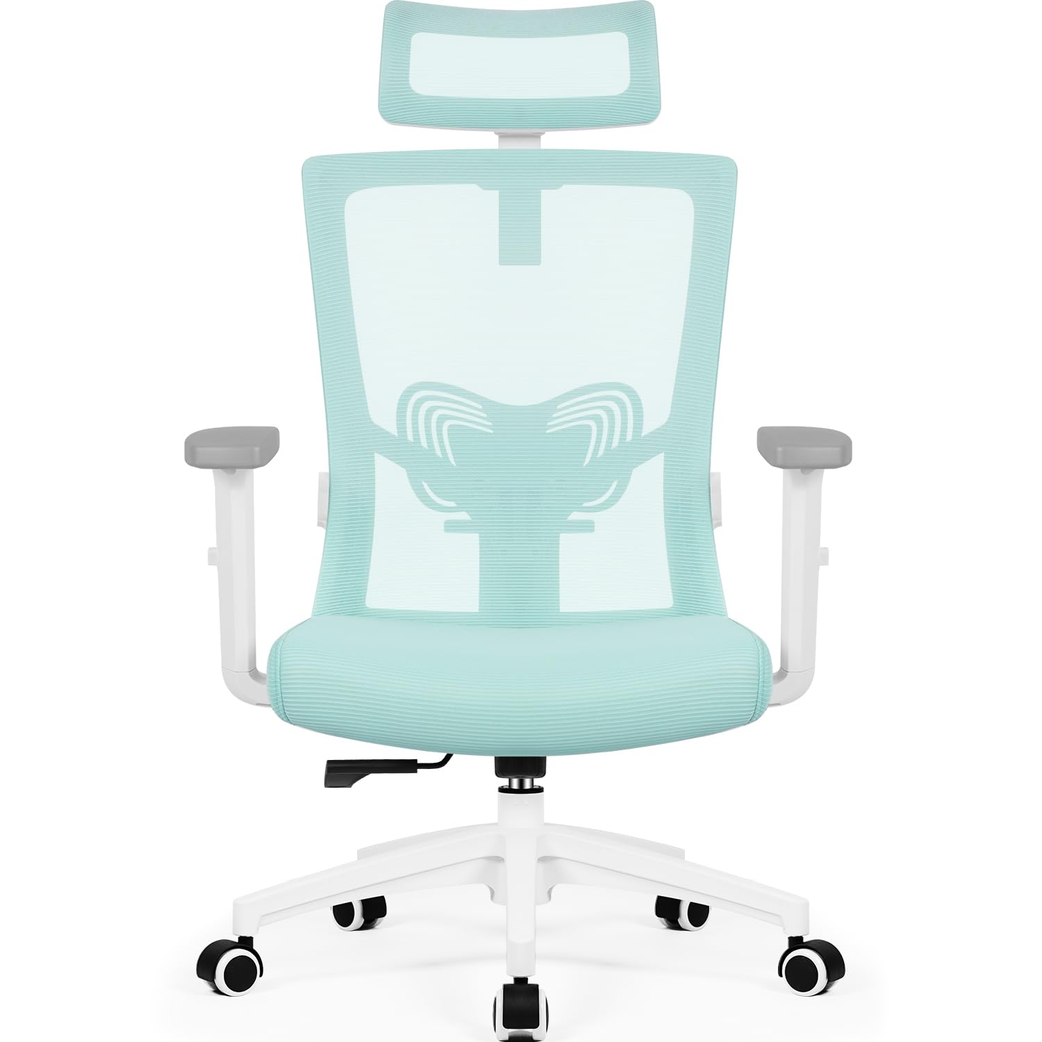 Daccormax Bürostuhl Ergonomisch, Schreibtischstuhl mit Verstellbarer Kopfstütze, Armlehnen, Lendenwirbelstütze, Drehstuhl Wippfunktion bis 135°, Chefsessel aus Mesh,Rückenschonend, Bürostuhl 150kg