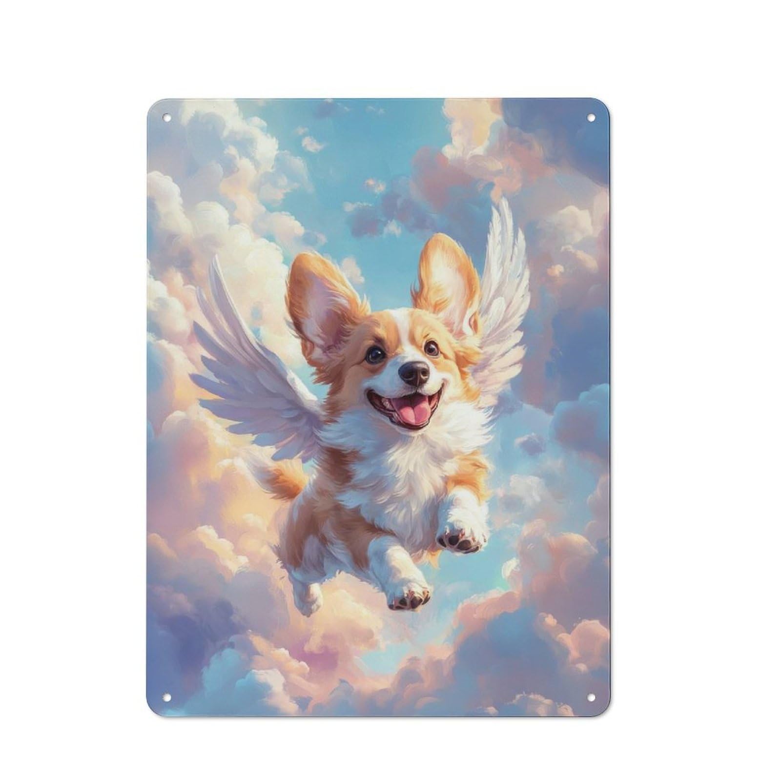 Junmoney Welsh Corgi With Angel Wings A Heartfelt Mem Metal Wall Sign 40X30cm Featuring Orial Print For Living Room Wall, For Decorating Living Rooms And Feature Walls