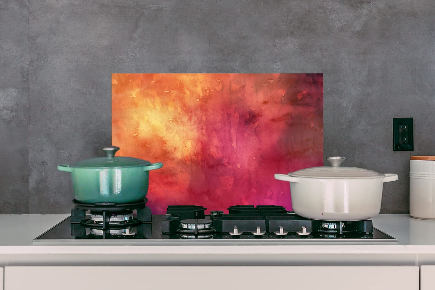 MuchoWow Credence Aquarelle - Rouge - Orange - Teinte Fond de hotte 70x50 cm Credence Aluminium Plaque INOX de Cuisine