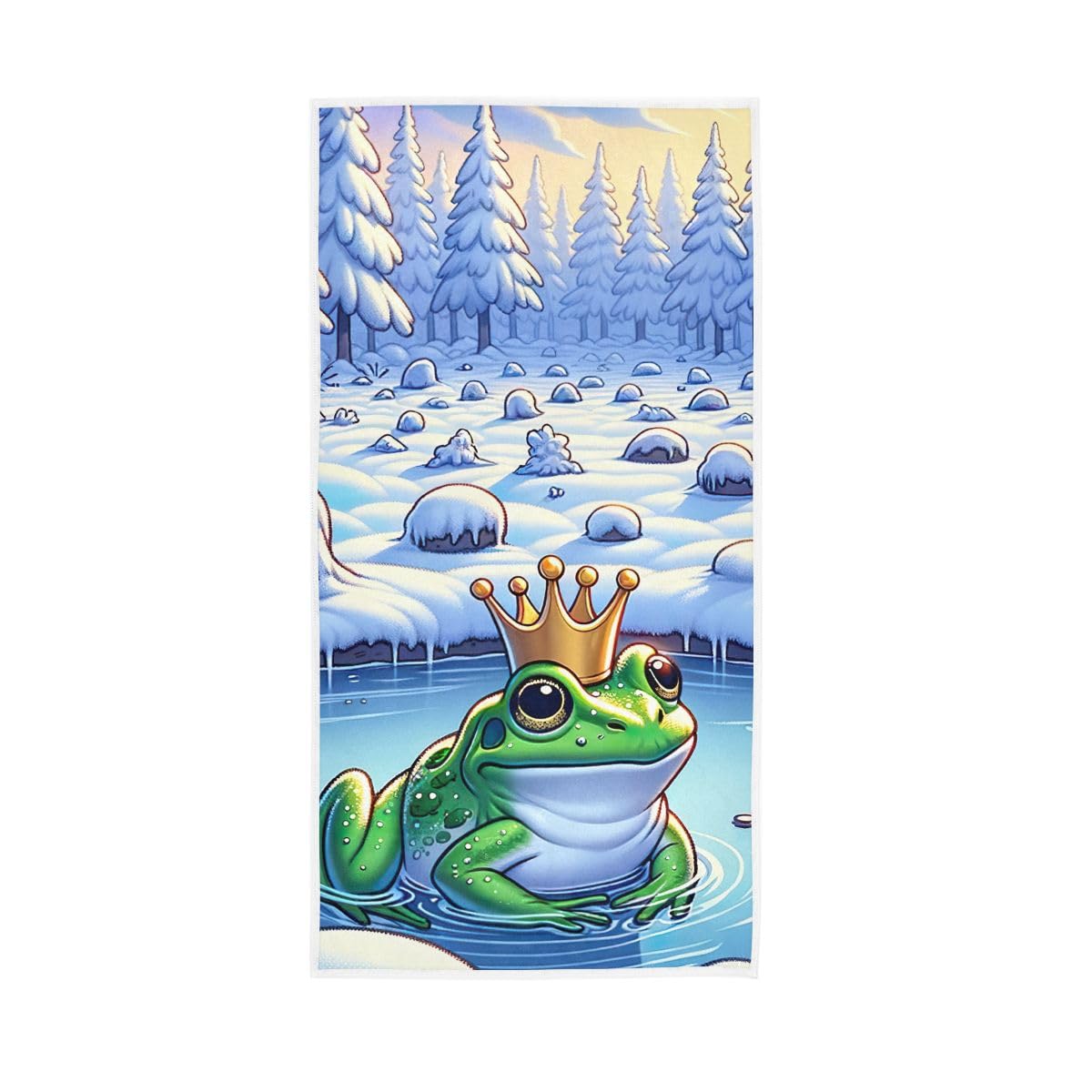HUYGD Winter Frog Hand Towel, Multipurpose Decorative Towels for Bathroom, Gym, Hotel, Spa 15 x 30 Inches