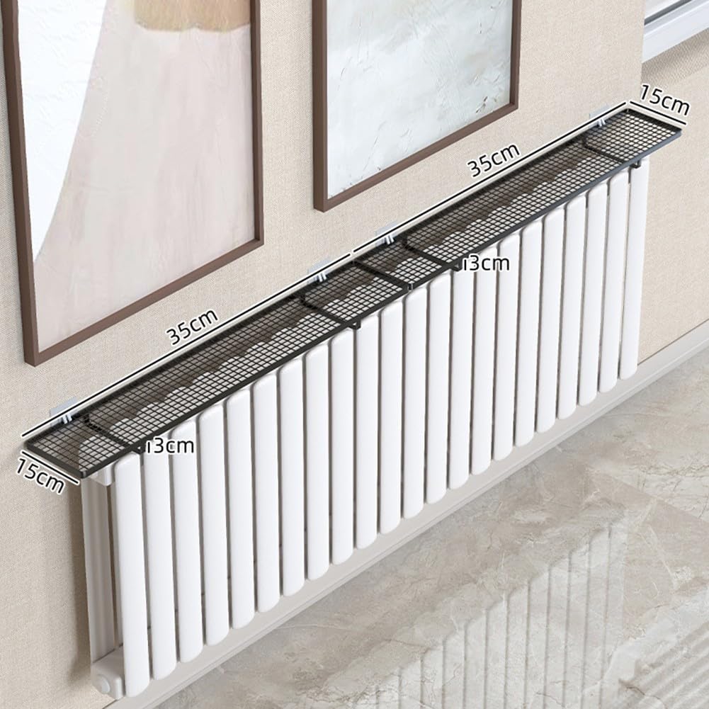Set di 2 mensole salvaspazio per termosifone, senza fori, con Hoo nero, ideali per la casa e la decorazione del riscaldamento