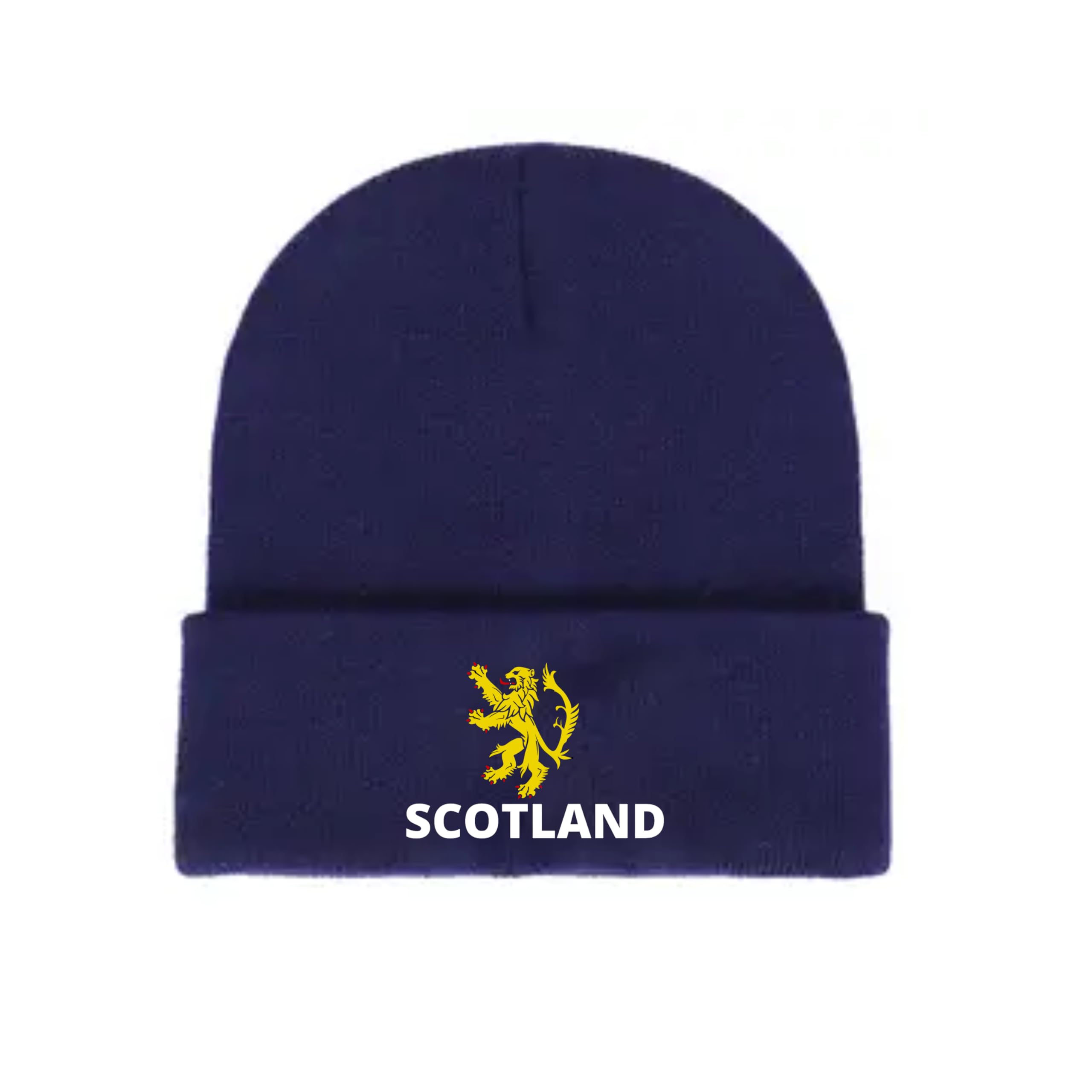 Fidra Fashion Accessories Navy Blue Fidra Scotland Embroidered Beanie Hat With Lion Rampant, Winter Knit Cap