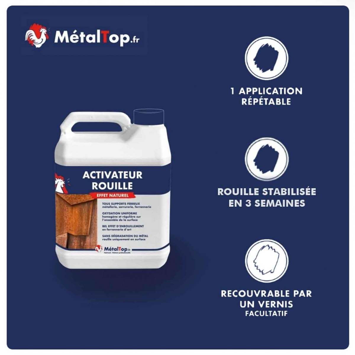 Metaltop - Activateur Rouille - 5 L - Accélérateur de rouille pour acier corten, fer et métaux courants.