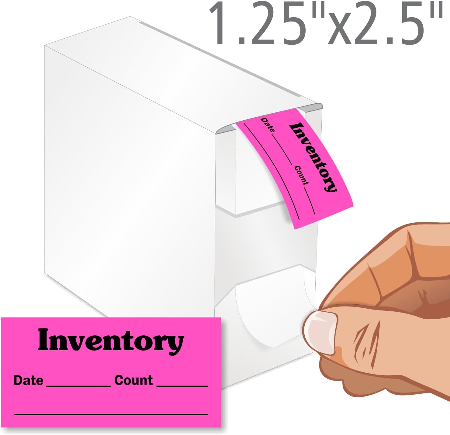 SmartSign Inventory Labels in Dispenser Box - Pack of 1000, Write-On Sections for Date and Count, 2.5" x 1.25", Black on Fluorescent Pink, Paper Stickers with Permanent Adhesive
