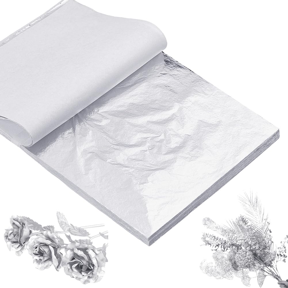 Beebeecraft 200 lámina de Pan de Plata para Arte Papel de Aluminio Láminas de Pan de Aluminio para Arte Pincel de Dorado Papel Fino para Manualidades Pintura Dorado Decoración de Muebles Fabricación