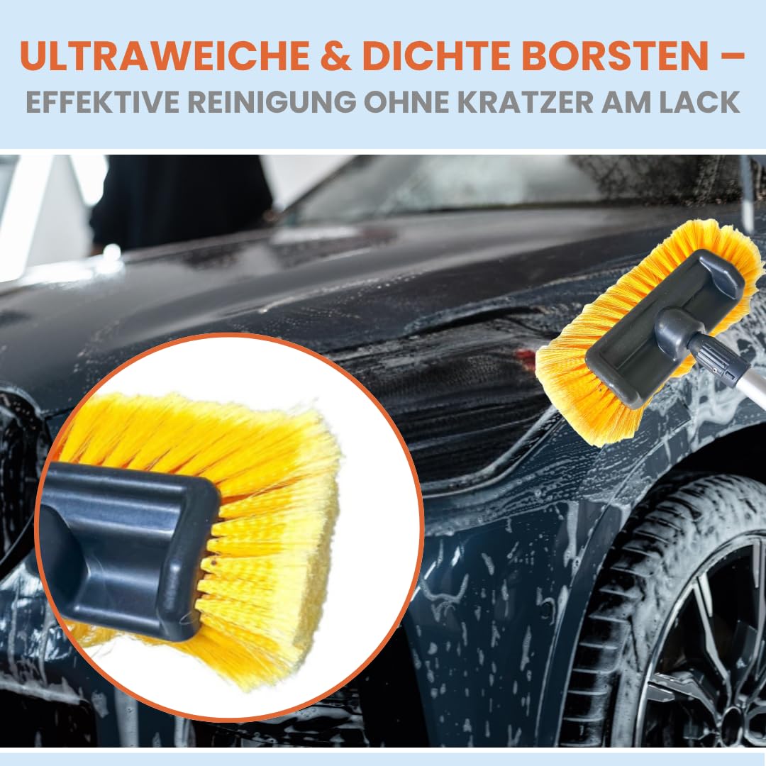Autowaschbürste XXL mit Teleskopstiel 150-250cm | LKW & PKW Waschbürste | mit Schlauchanschluss | weicher 4D-Kopf 4P