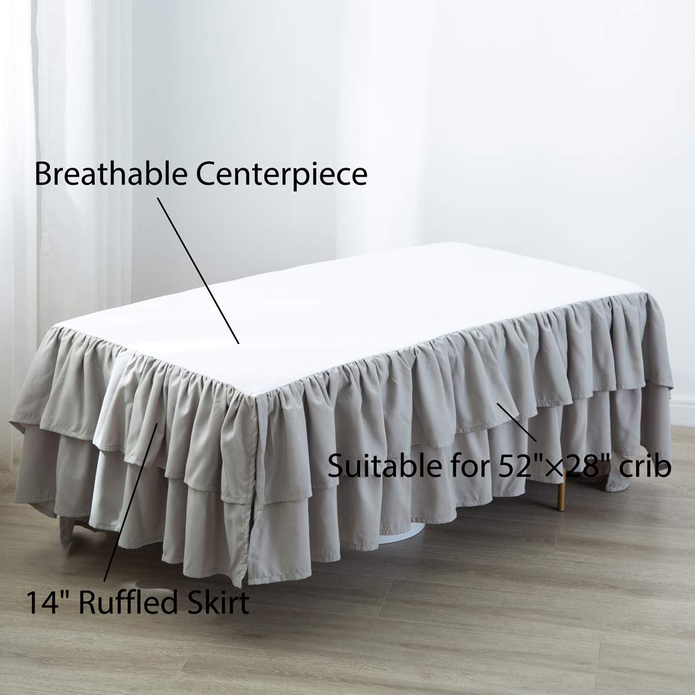 JSD Crib Bed Skirt Dust Ruffle Double Layer Brushed Microfiber Nursery Crib Toddler Bedding Skirt for Baby Boys Deep Drop Grey 14"