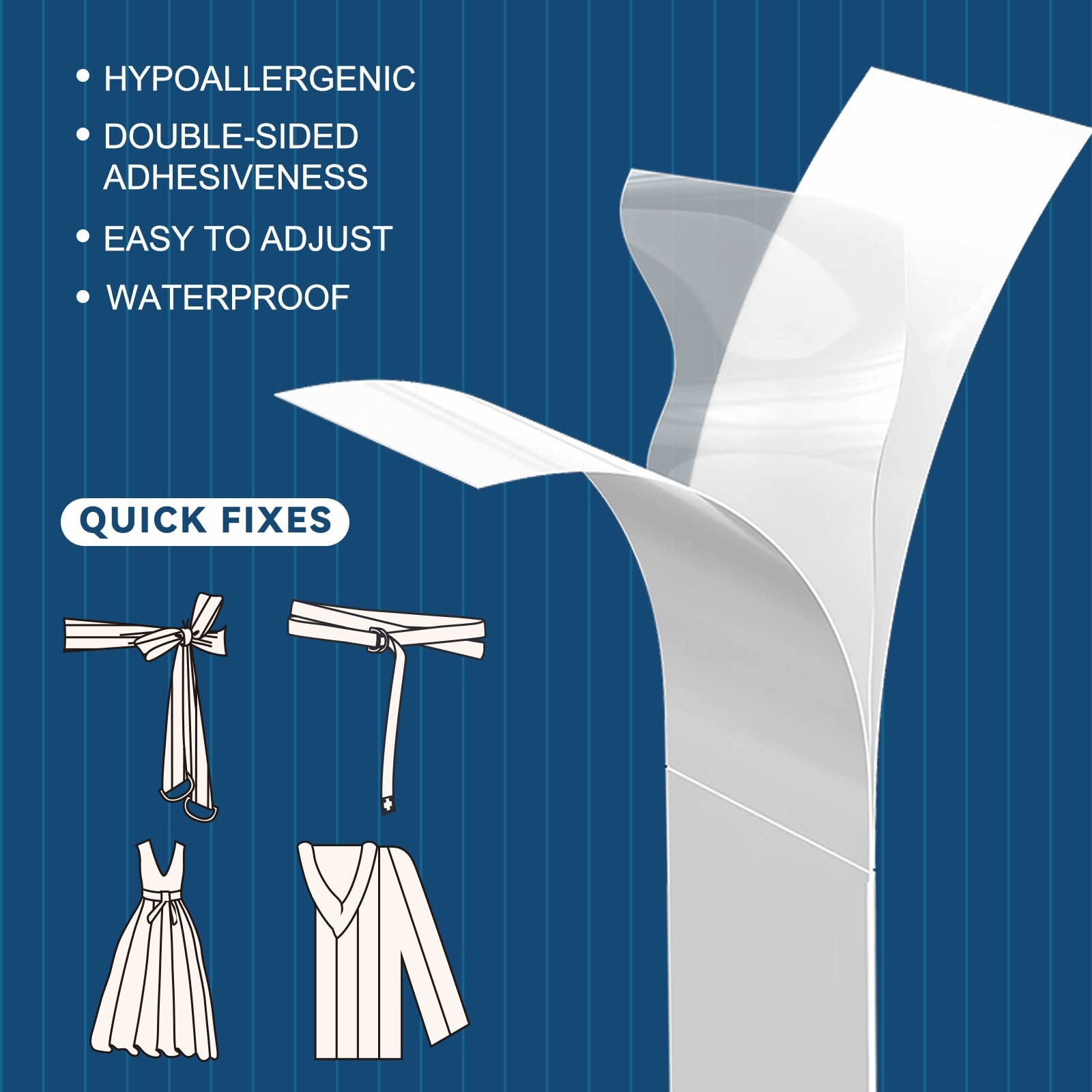 MAKINGTEC Double Sided Tape for Clothes & Body, Strength Tape Adhesive on Skin and Fabrics, Clear Tape for All Skin Tones and Fabrics(80 Strips)