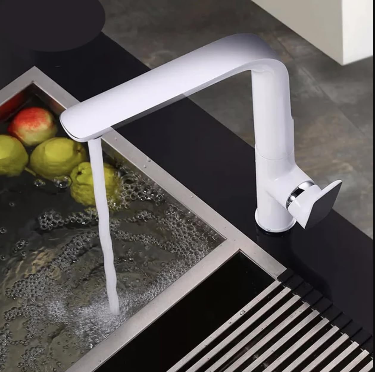 Robinet de Cuisine K034W - Mitigeur Cuisine Laiton - Collection Argolide - Facile à installer - Robinet Evier de Cuisine Pratique et Solide - Blanc