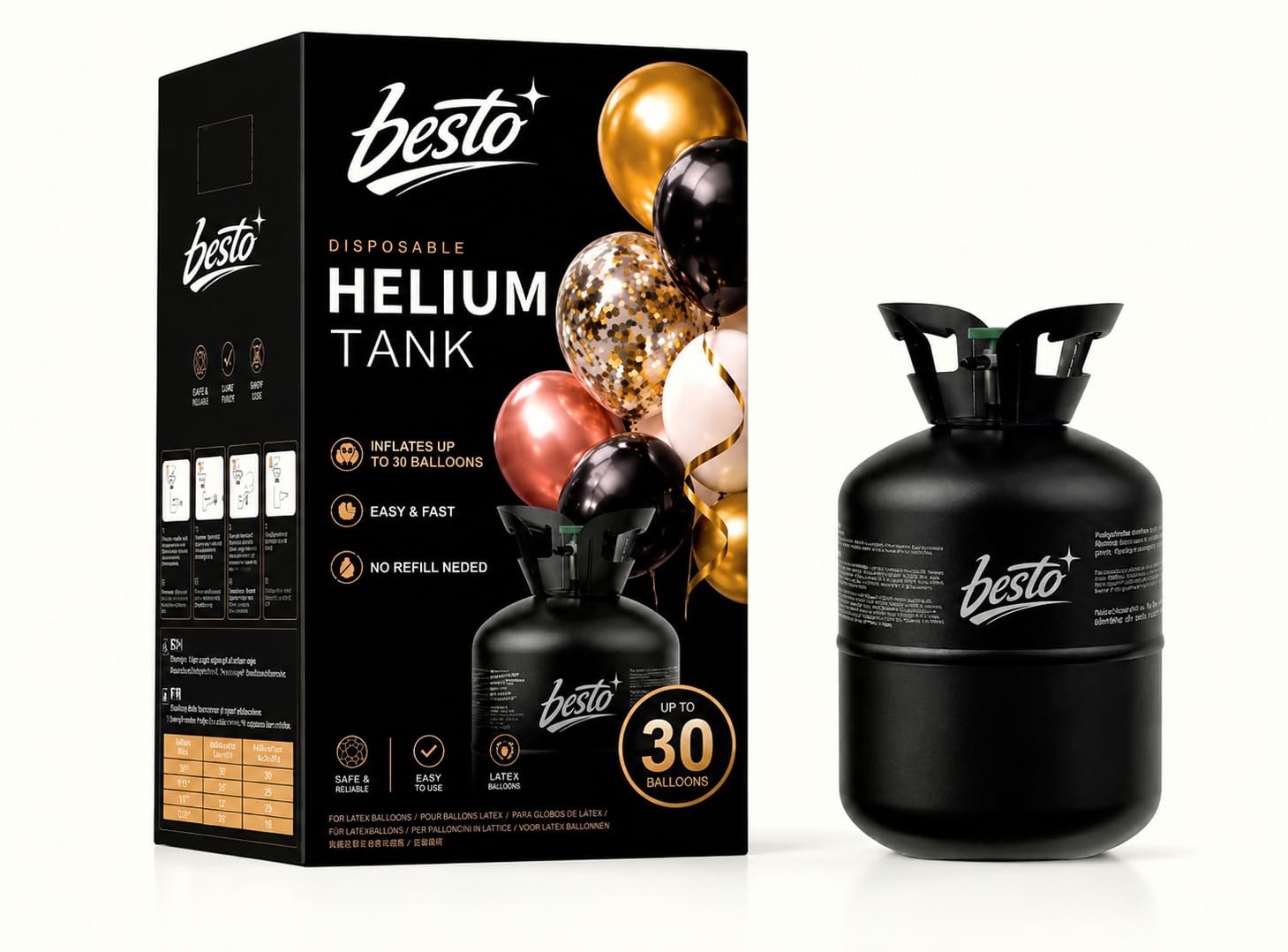 Disposable Helium Gas Tank for 30 Balloons, Portable Balloon Helium Canister with Easy Fill Nozzle, Party Balloon Inflator Kit for Birthday, Wedding, Anniversary & Celebrations