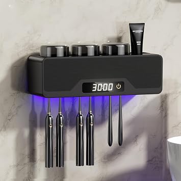 Toothbrush Holders for Bathrooms,Rechargeable Cordless Wall Mounted Tooth Brushing Holder,3 Cup Electric Toothbrush Holder,Bathroom Fashion Decorations Black