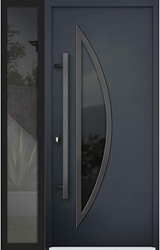 Front Exterior Prehung Steel Door/Deux 6501 Black/Stainless Inserts Single Modern Painted-W36 x H80-Right-Hand Inswing