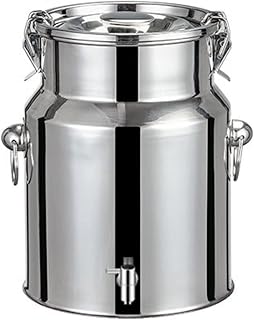 5L/9L/14L Stainless Steel Milk Can - Heavy Duty Milk Transport Cans with Sealed Lid and Spigot - Wine Pail Bucket Bottle Oil Barrel Liquid Container/Siliver / 14L (Siliver 14L)