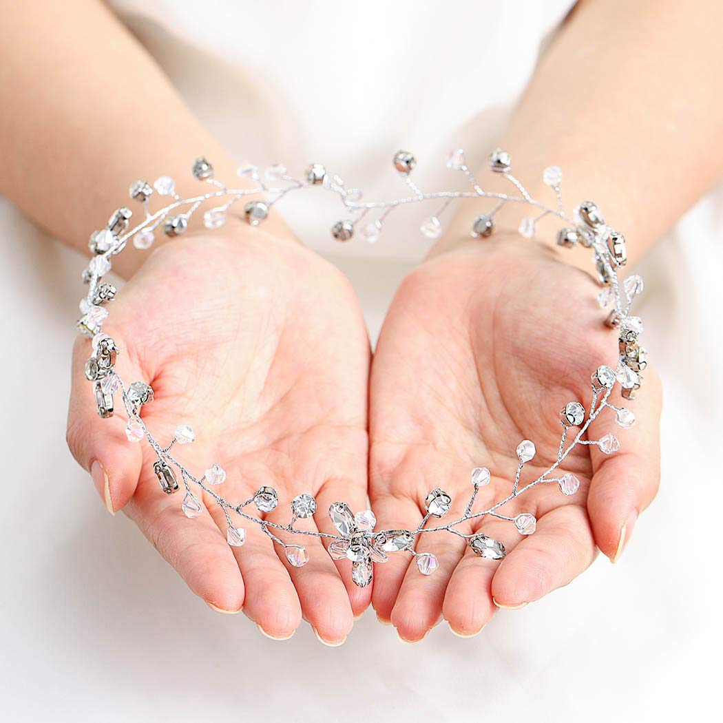 CateryBride Wedding Headband Silver Crystal Hair Vine Bridal Hair Accessories for Women