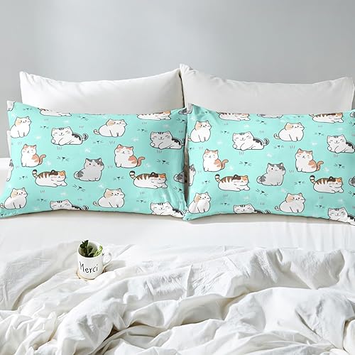 Miniatura 6 de Erosebridal Sábanas de Cama de Gatos de Dibujos Animados, Juegos de Ropa de Cama para Mascotas para Niñas Tamaño Twin, Lindo Juego de Sábanas de
