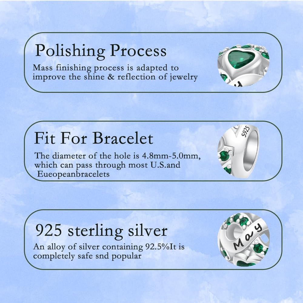 Birthstone Charms for Bracelet 925 Sterling Silver Bead Charm Happy Birthday Charm Jewelry Gift for Women - Image 5