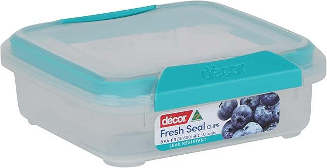 Décor Fresh Seal Clips 630ml Snack Storage Box | Reusable Plastic Airtight Food Container With clippable Lids | BPA FREE | Leak Proof Microwave Freezer & Dishwasher Safe