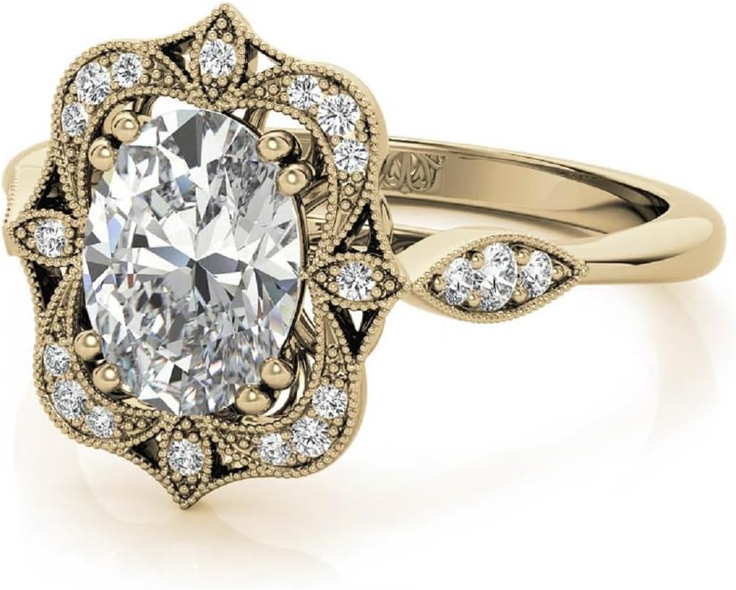 3 CT Oval Cut Moissanite Engagement Ring Set For Women Wedding Bridal Ring Set Antique Vintage Style Halo 925 Silver 10K 14K 18K Solid Gold Anniversary Promise Ring Set