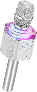 Kids Microphone Karaoke Bluetooth, Voice Changer Microphone Kids wireless,Sing Along Mic with Led Lights, Home Party KTV Karaoke Machine,Compatible with IOS Android Bluetooth Devices（Q31 Silver）