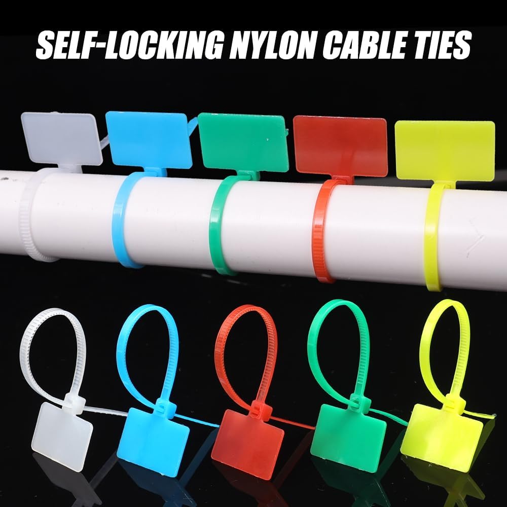 100PCS Self-Locking Zipper Cable Tie Waterproof Netting Marker Tag Nylon Label Markers Mesh Wire Management Cord Clip,11cm (yellow)