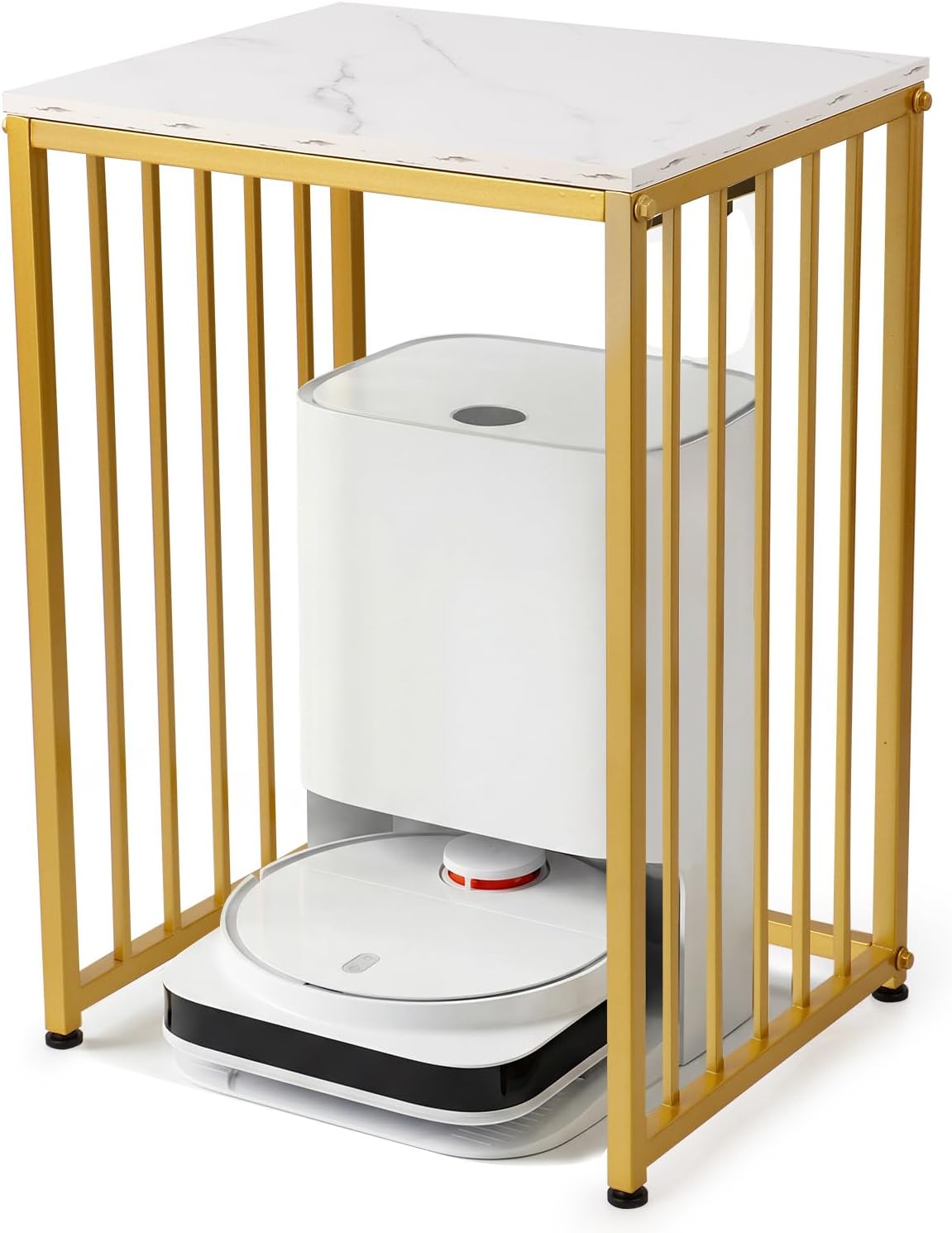 Robot Vacuum Storage Cabinet with Door, Hidden Robot Vacuum Stand Cabinet with Top Shelf, End Side Table for Living Room, Entryway, Bedroom, Home Office