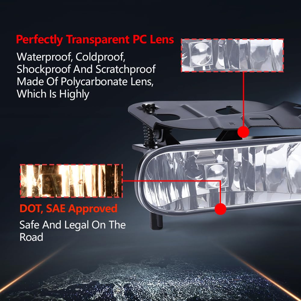 CHEDA Fog Lights Assembly Compatible with 2002 2003 2004 2005 2006 Cadilliac Escalader W/ Bulbs Replacement Left And Right Sides 2PC Set(Clear lens)