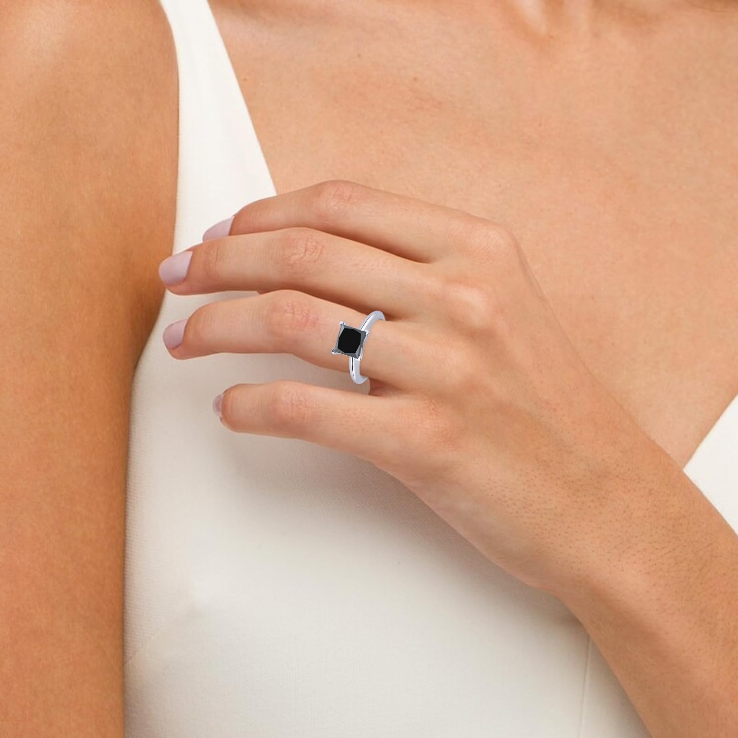 Houston Diamond District 0.5 to 10 Carat Classic 14K White Gold Princess Cut Solitaire Engagement Ring (AAA Quality)