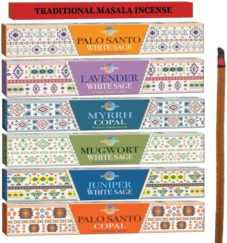 Cleansing Incense Sticks Variety Pack - 6 Masala Insenses - White Sage Incense, Lavender Incense, Myrrh Incense, Copal Incense Mexico & Palo Santo Incense Sticks | Inciensos para Sacar Malas Energias