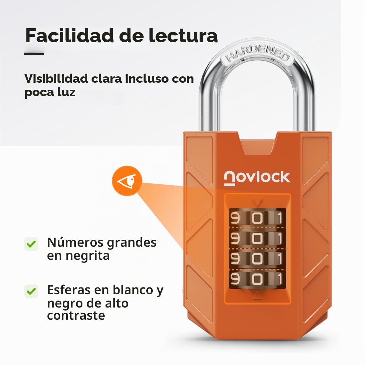 Candado de combinación de 4 dígitos – resistente y seguro – arco de acero templado de 7 mm – para taquillas, armarios, portones, vallas y cobertizos – 1 unidad, naranja