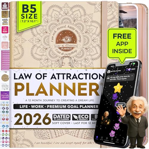 Law of Attraction Planner 2026 - Hourly, Weekly & Monthly Goal Setting Planner with Panduo App | 12 Month Productivity, Life & Gratitude Journal | Include Foldable Vision Board, Gift Box & Stickers